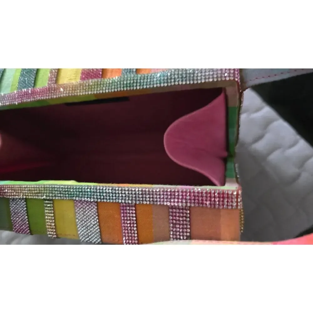 Simitri Rainbow Crystal Etoile Clutch NWT Multicolor Gingham Handcrafted